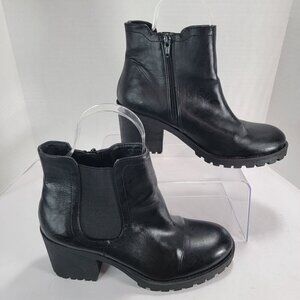 Sun & Stone Morghan Womens 9.5 Black Ankle Chelsea Boots Side Zipper Chunky Heel